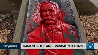 Edmonton’s Frank Oliver plaque hit with red paint again