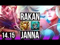 RAKAN & Draven vs JANNA & Miss Fortune (SUP) | Rank 2 Rakan, 0/1/17 | EUNE Challenger | 14.15