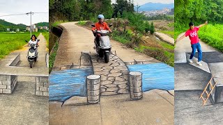 Drawing 3D Art Like Real, How To Draw, 3D Art Drawing On The Road, Funny Draw Ar