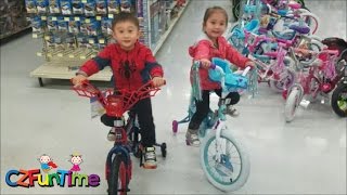 Bike Shopping at WalMart Spiderman and Disney Frozen Elsa Bike