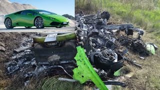 تحولت سيارة لامبورغيني إلى رماد بعد وقوع حادث بسرعة 300+ ☆•☆ Lamborghini Huracan crash at 300 km_h