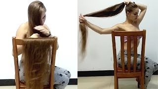 RealRapunzels - Knee length hair dancer in chair (preview)