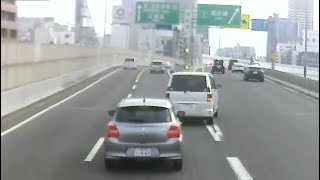 阪神高速、自己中な車線変更そして流出！迷惑な運転ですね・・・