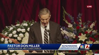 Pastor Don Miller gives the Word of Grace at Officer Michael Horan's funeral