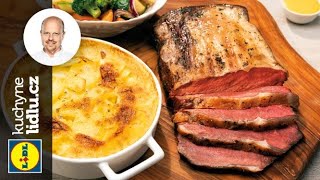 Pečený roastbeef s gratinovanými brambory a zeleninou  - Roman Paulus - RECEPTY KUCHYNĚ LIDLU