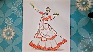 How to draw a traditional girl celebrate Holi festival very easy| pencil sketch for beginners| draw