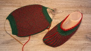 Легкие следки спицами одним полотном | Easy knitting slippers | Hafif örgü terlikleri