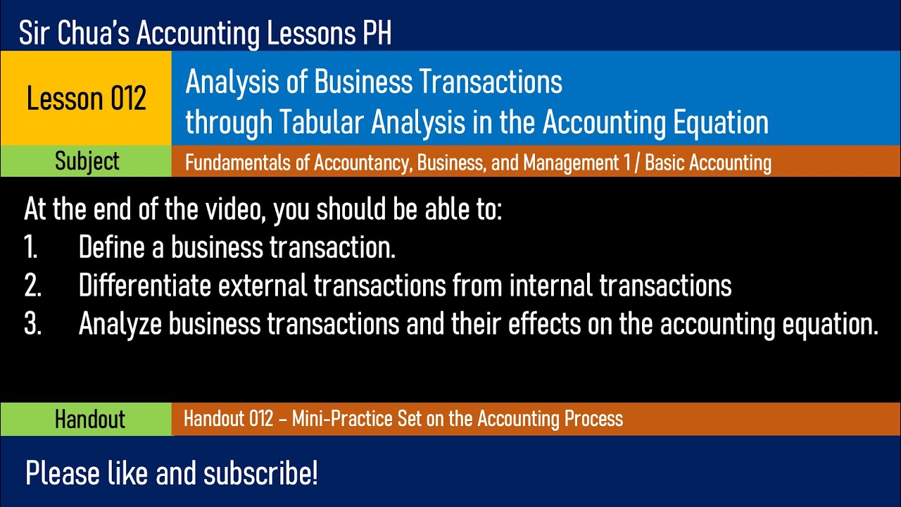 Lesson 012 - Analysis Of Business Transactions (Financial Transaction ...