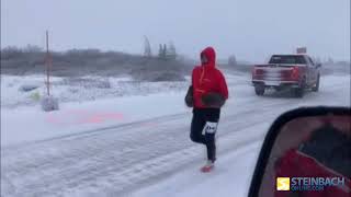 Local runners take on the Polar Bear Marathon in Churchill, Manitoba