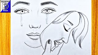 Easy drawing a beautiful girl crying || How to draw a sad girl step by step