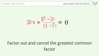 Linear equation with one unknown: Solve 20x+15:5=0 step-by-step solution