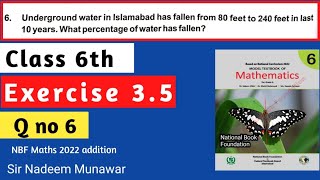 Class 6 Exercise 3.5 Q no 6 Ex 3.5 NBF Maths Percentage concept in Urdu Sir Nadeem Munawar