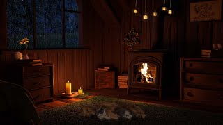 Cozy Hut Ambience - Fireplace \u0026 Thunder Sounds