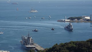 【ひといき動画】台風避泊からの一斉帰港を山の上から眺メル！【海上自衛隊タイムラプス】