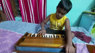 My son is playing a Najrul Geeti  Harano Hiyai, Nikunja pathe.