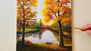 Autumn Lake Painting / Acrylic Painting for Beginners #153