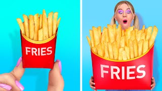 EATING GIANT FOOD FOR 24 HRS || Big VS Medium VS Small Plate Challenge by 123 GO! FOOD