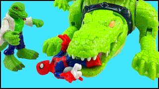 Spider Man Playskool Heroes Marvel Super Hero Adventures Battle Lizard & Imaginext Walking Croc Toy