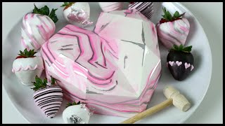 Breakable Chocolate Heart for Valentine's Day | Marbled Pink, White, and Silver