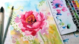 Loose & Easy Peony Watercolor Tutorial (Real Time)