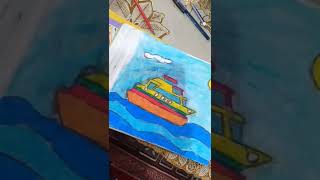 how to draw a ship 🚢 drawing in oil pastel colour #shorts