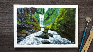 Waterfall forest | Easy acrylic painting of landscapes |Daily art #131