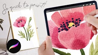 watercolor poppies made easy! watercolor tutorial for procreate // paint a poppy