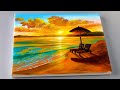 Acrylic Painting Beach Scenery / Sunset beach painting