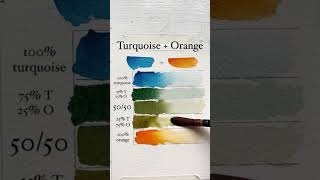 Watercolor color mixing - turquoise and orange (tube said turquoise, I know it looks blue lol)