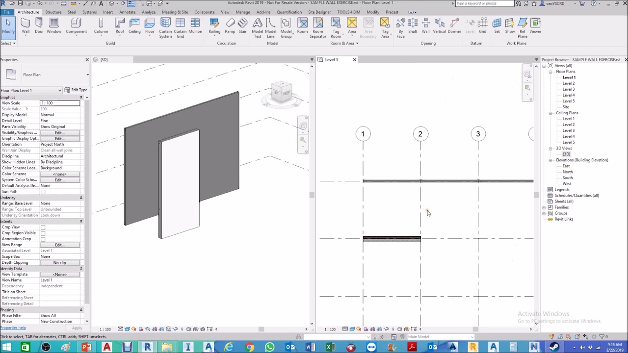 Lesson 8 Revit Architecture Ess Creating Basic Wall Youtube