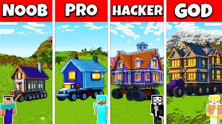 Minecraft House on Wheels Build Challenge - Noob vs Pro vs Hacker vs God Animation