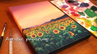 Acrylic painting for beginners┃Sunflower landscape┃Acrylic painting on Canvas┃Painting Tutorial┃#110