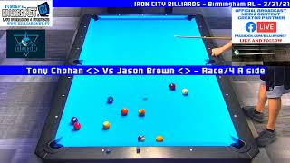 Iron City Billiards – 1 - Tony Chohan  Vs Jason Brown (Jaybird) – One Pocket – 3/31/21