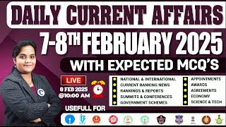 Daily Current Affairs February 7-8tTH|February current Affairs 2025 For All SSC, Bank, Railway Exams