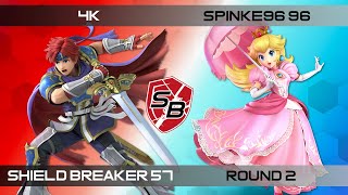 Shield Breaker 57 - 4K (Dr. Mario, Roy, Greninja) Vs. Spinke96 69 (Peach)