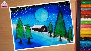 How to Draw Night Sky Mountain Scenery Drawing For Beginners With Oil Pastels