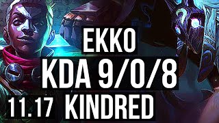 EKKO vs KINDRED (JUNGLE) | 9/0/8, 6.2M mastery, 2500+ games, Legendary | EUW Challenger | v11.17