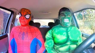Spiderman and Hulk dancing in the car, Superhero in the Real Life Movie Compilat