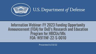 Webinar: FY 2023 FOA for DoD’s Research and Education Program for HBCUs/MIs [06/23/2022]