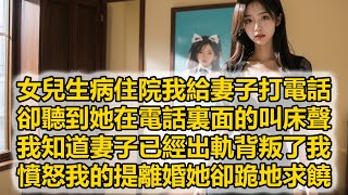 女兒生病住院我給妻子打電話，卻聽到她在電話裏面的叫床聲，我知道妻子已經出軌背叛了我，憤怒我的提離婚她卻跪地求饒