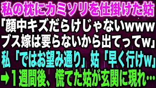 【スカッとする話】私の枕にカミソリを仕掛けた姑「顔中キズだらけじゃないwwwブス嫁は要らないから出てってw」私「ではお望み通り」姑「早く行けw」➡︎１週間後、慌てた姑が玄関に現れ…【修羅場】