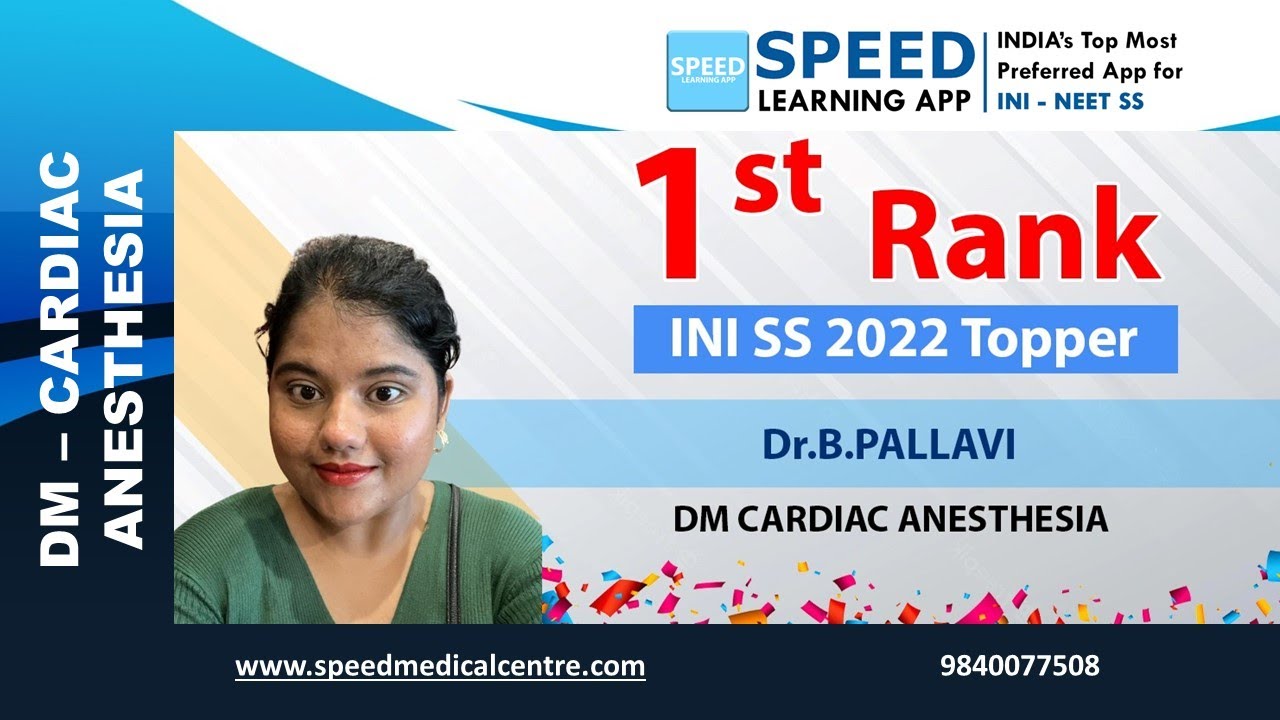 Rank 1, DM Cardiac Anaesthesia - INI SS Nov' 2022 Topper Dr B Pallavi ...