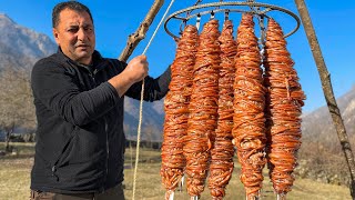 Wound Guts on Skewers cooked in a Tandoor! Young Lamb Meat