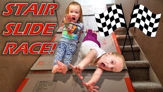 Ultimate Stair Slide Race!!! Older vs Younger Siblings Racing Down the Stairs!!
