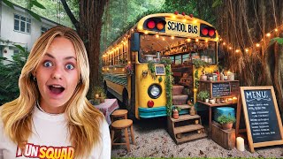 We Built a SECRET Restaurant in a SCHOOL BUS to HIDE from my Dad!