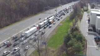 NJ Interstate 80 east morning traffic daily. short Drone Flight