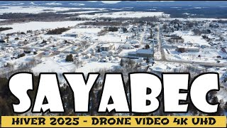 SAYABEC. Village enneigé de la Vallée de la Matapédia, Québec. Hiver 2025 Video Drone 4K UHD.