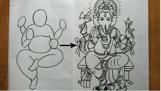 how to draw lord ganesha very easy line art,easy ganesh thakur drawing,how to draw bal ganesha,
