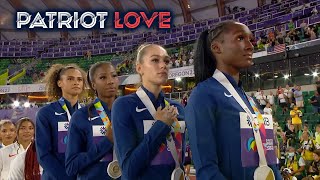 Abby Steiner Puts Her Hand Over Heart During National Anthem After 4x400 Final (July 24, 2022)