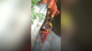 Boy falls into torrential irrigation canal, rescued by firefighters